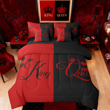 King and Queen Crown Bed in a Bag King Comforter Set 7 Pieces,Her King and His Queen Bedding Set,Romantic Valentine's - Set of 7