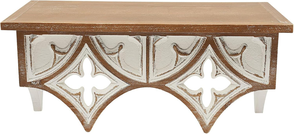 Retro Wall Shelf with Hollow Carving Patterns, Wood Floating Shelf Decorative Wall Mounted Shelf Vintage Hanging
