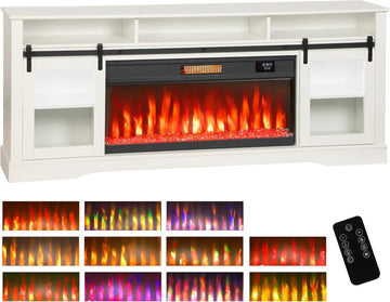 Fireplace TV Stand for TVs Up to 80 Inches, Modern Entertainment Center with 36" Glass Electric Fireplace & LED