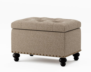 Small Ottoman with Storage, Upholstered Button Tufted Ottoman Foot Rest, Foot Stools, 24" Rectangle Bench with