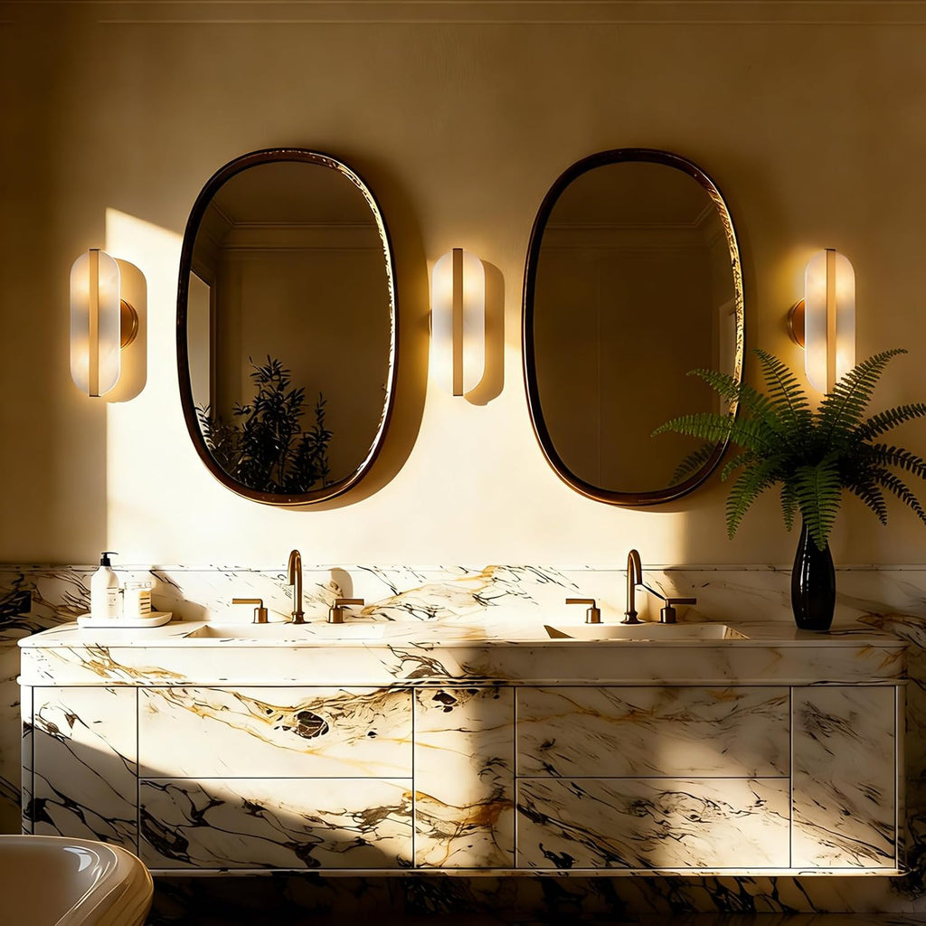 Natural Alabaster Wall Sconces Set of Two Marble Wall Sconces Gold Bathroom Vanity Wall Light Fixtures Modern Oval