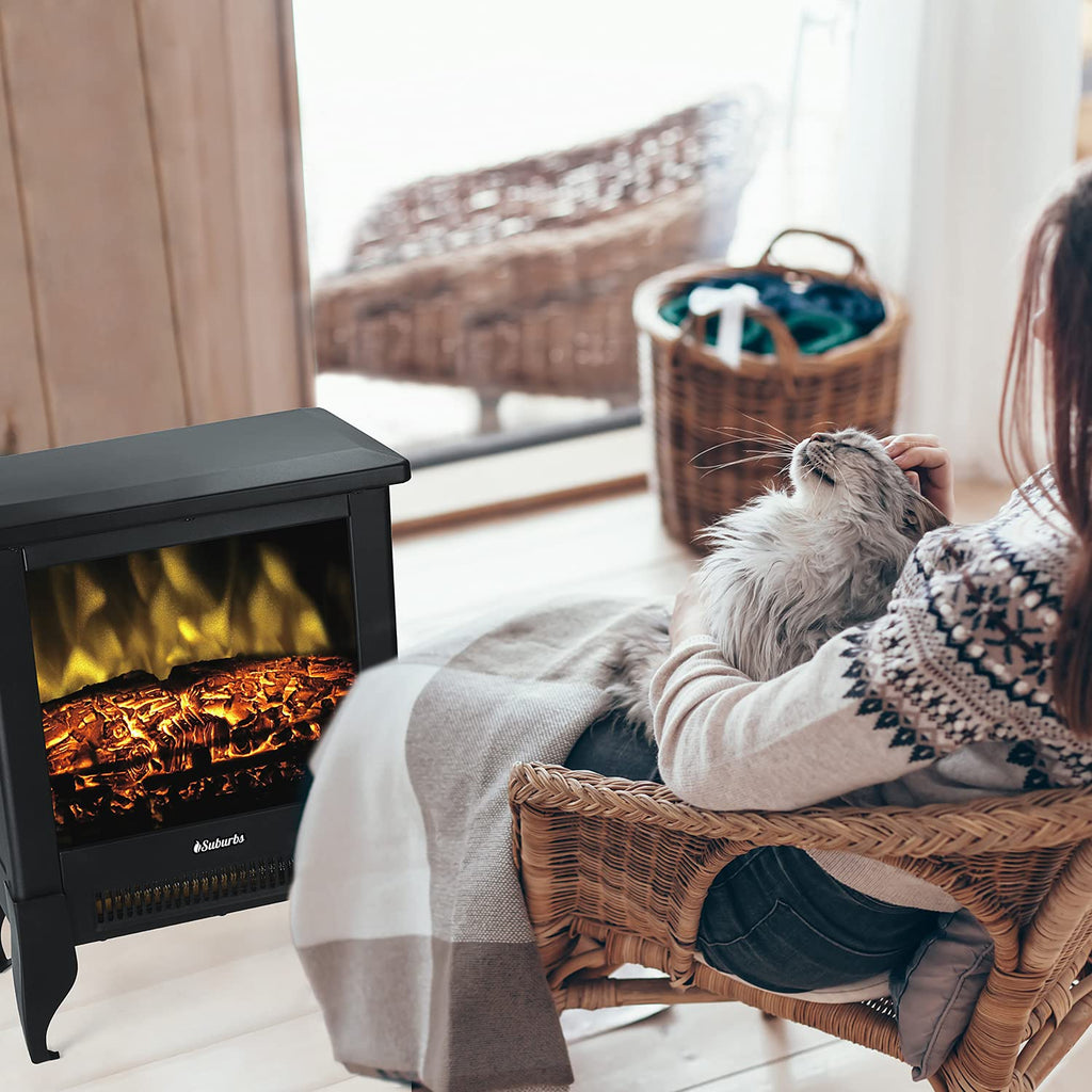 Suburbs TS17 Compact Electric Fireplace Stove, Freestanding Stove Heater with Realistic Flame - CSA Certified