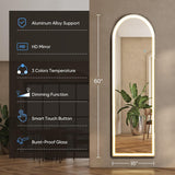 Arched LED Mirror Full Length with Stand, 16"×60" Full Body Wall Mirror with LED Lights 3 Color Lighting, Hanging or