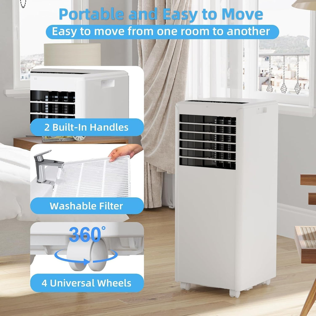 8000 BTU Portable Air Conditioner, Quiet AC Unitw/Remote Control & 24H Timer, 3 in