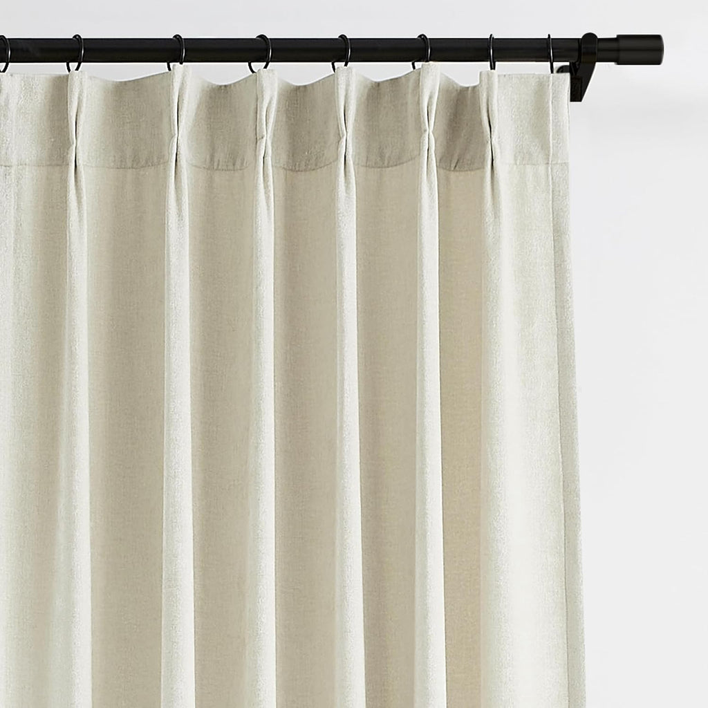 Ivory Beige Pinch Pleated Curtains Velvet Chenille Light Filtering Window Curtains for Living Room Bedroom
