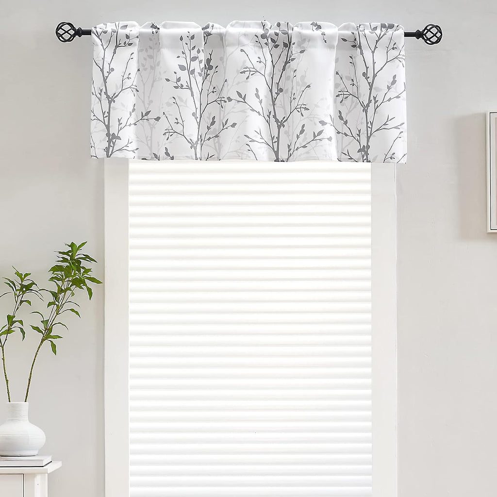Tree Branch Printed Curtain Valance, 18 inches Long Window Treatment Valance, Grey Window Valances and Kid's Room,1