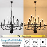 Black Chandelier 24-Light Industrial Iron Candle Chandelier Modern Suspended Farmhouse Chandeliers Pendant Light Fixtures for Dining Room Bedroom Living Room Kitchen Island Foyer E12 Bulb A109-B0CNG27665