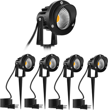 12W LED Landscape Spotlights, 120V Plug-in Outdoor Lighting, 4 Pack | 1200LM Brightness with 3000K Warm White, IP65