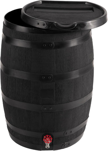 Premium 55-Gallon Eco Rain Barrel with Removable Lid, Flat Back Rain Water Collection Barrel, Made with 100% Recycled