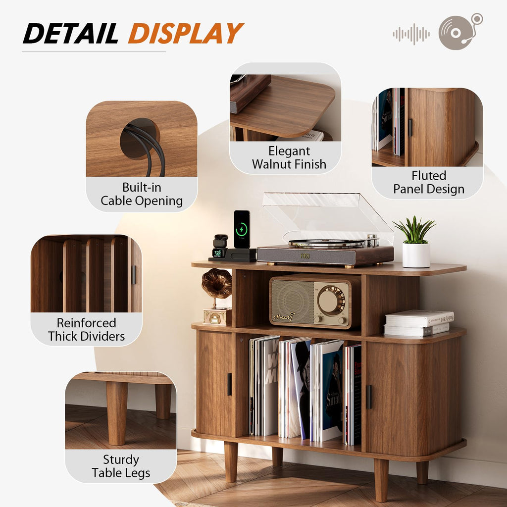Record Player Stand with Charging Station
