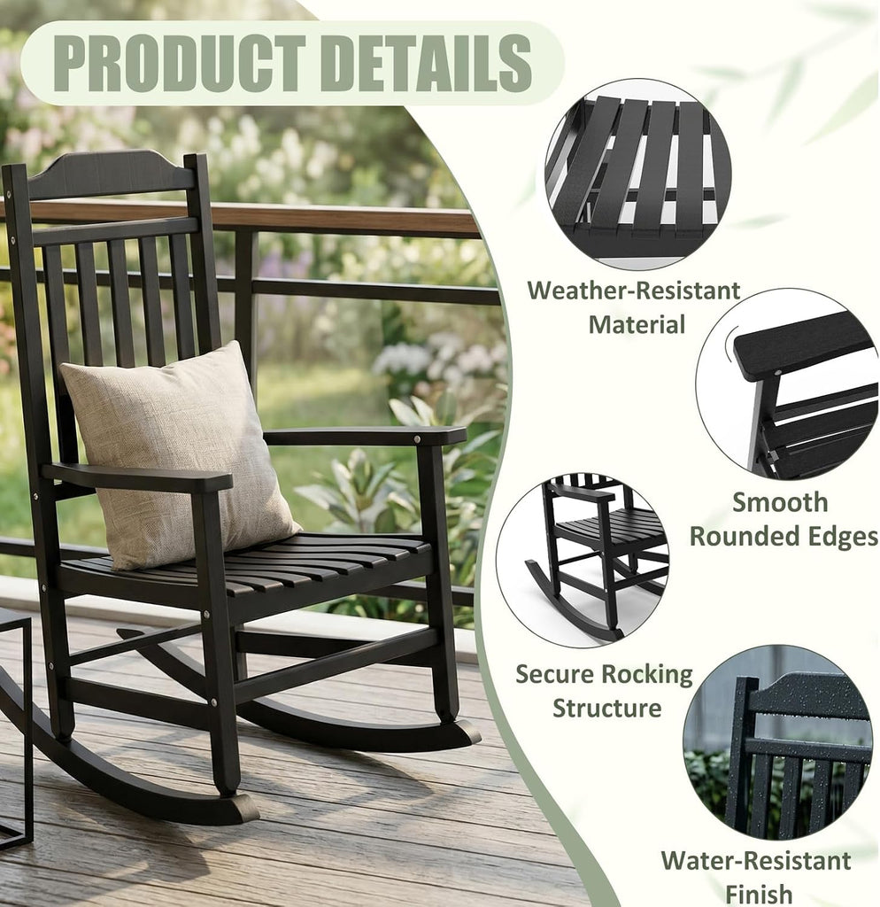 Outdoor Rocking Chairs Set of 2, Weather-Resistant Rocking Chair Ergonomic | Sturdy & Low-Maintenance Oversized Patio