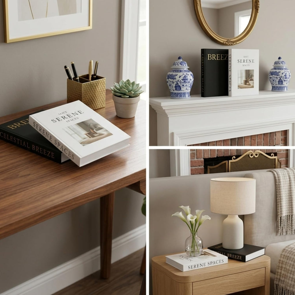 Decorative Books Decor -Set of Linen Fake Books Storage Boxes with Hidden Storage, Stackable Coffee Table Bookshelf