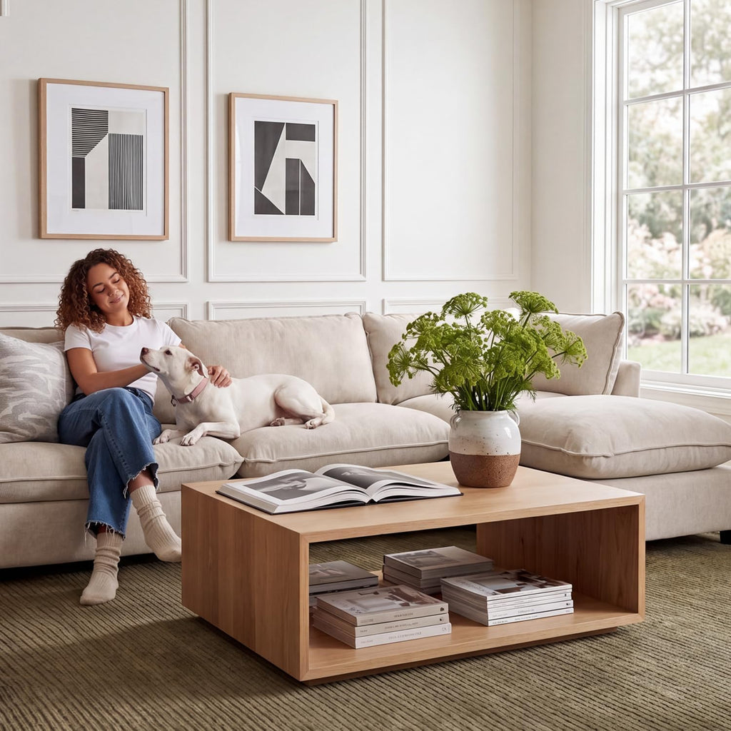 Modular Sectional Sofa, Oversized Chenille Cloud Couch, Deep Comfy Seat, 6-Seater Sofas Couches , Beige, High Feet