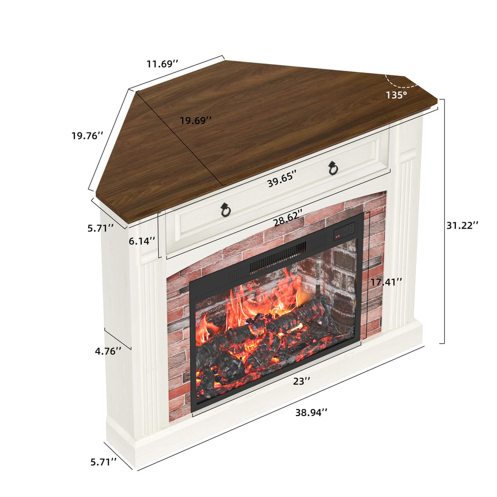 Corner TV Stand with Remote Control Electric Fireplace