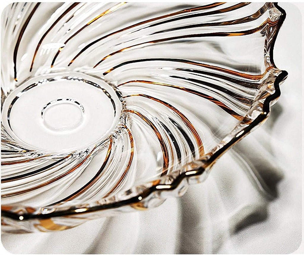 Large Hand Painted Gold Whirlwind shaped Crystal Glass Decorative Bowl-12.6 inch Diameter.