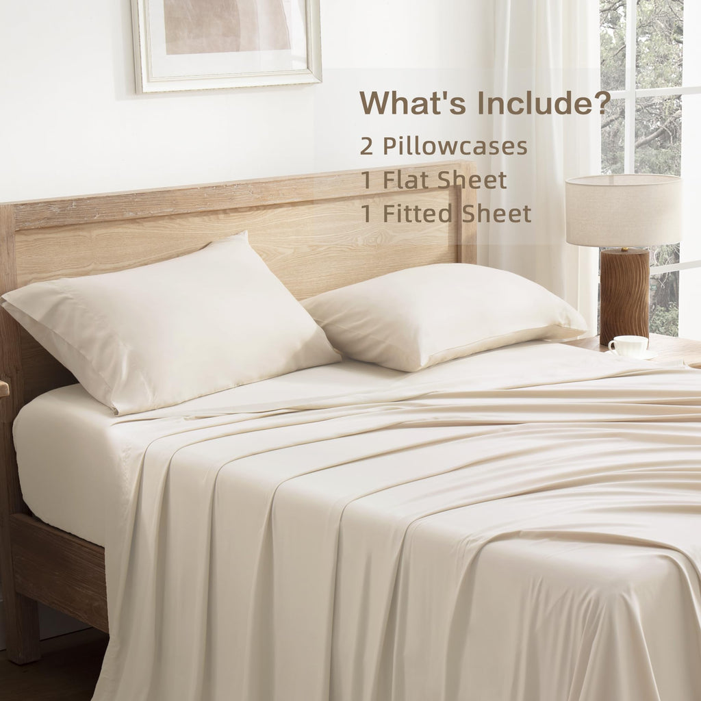 Beige Queen Sheets Set 100% Viscose Derived from Bamboo