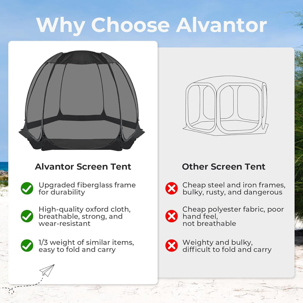Pop Up Screen House Tent, Instant Outdoor Gazebo with Mosquito Netting & UPF 50+ Sun Protection - Black