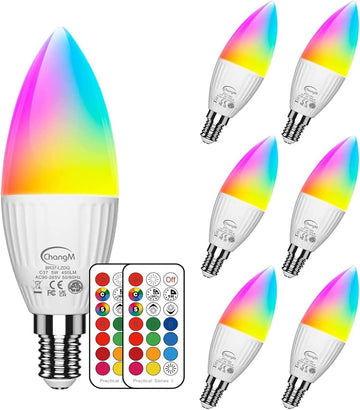 E12 LED Candelabra Light Bulbs 5W, Set of 6 Color Changing Candle Bulbs,Small Base B11 40W Incandescent Equivalent