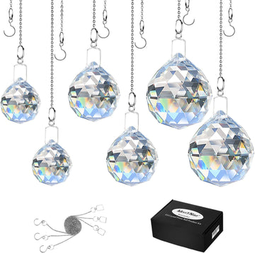 6 Pcs Clear Crystal Ball Prism Sun Shine Catcher Rainbow Pendants Maker, Hanging Crystals Prisms for Windows