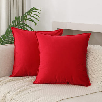 Velvet Red Throw Pillow Covers 22"x22"Pack of 2 Soft Decorative