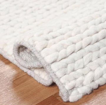 Wool Cotton Chunky Cable Rug/Runner (2' x 3' - Ivory)
