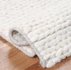 Wool Cotton Chunky Cable Rug/Runner (2' x 3' - Ivory)