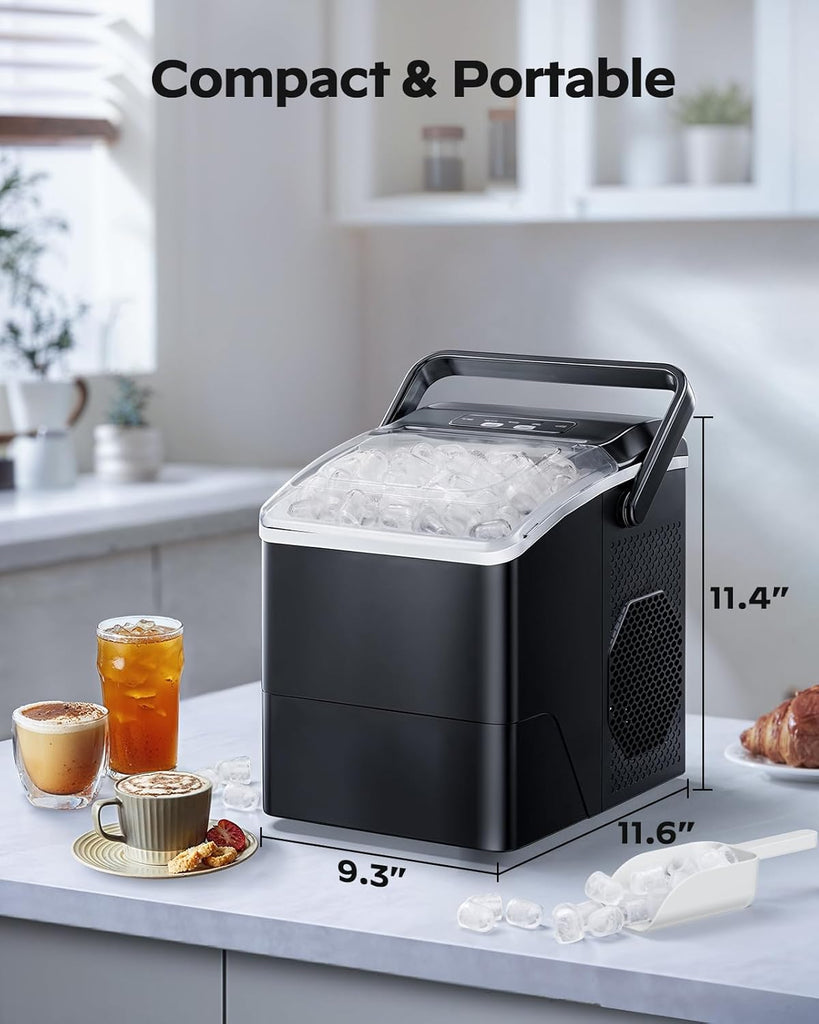 Ice Maker Countertop, 9 Cubes Ready in 6 Mins, 26 lbs per Day, Ice Machine with 2 Ice Sizes and Self-Cleaning