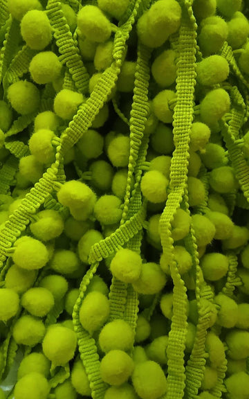 Ball Fringe 1" Wide Pom Pom Trim Ribbon Sewing(Pom Size 15mm,Lime Green) - 10 Yards