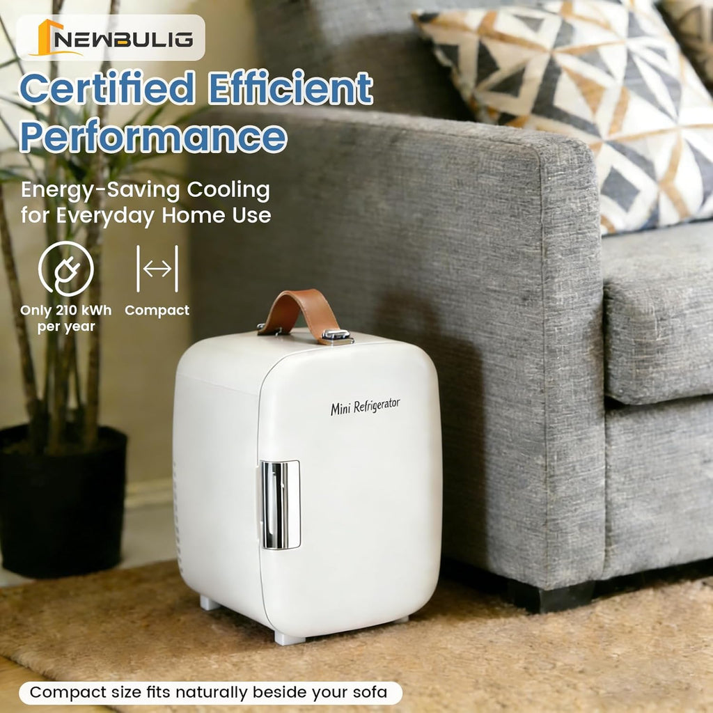 Mini Fridge for Bedroom, Office & Car, Portable 4L/4.23QT Mini Refrigerator for Skincare with Handle, Ultra-Quiet
