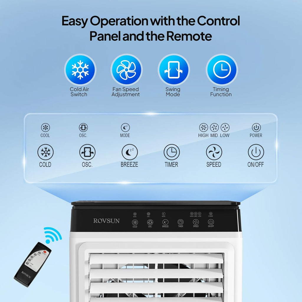 2300CFM Portable Air Cooler, 7.9Gal/30L Evaporative Swamp Cooler, 3-IN-1 Cooling Fan with Remote Control
