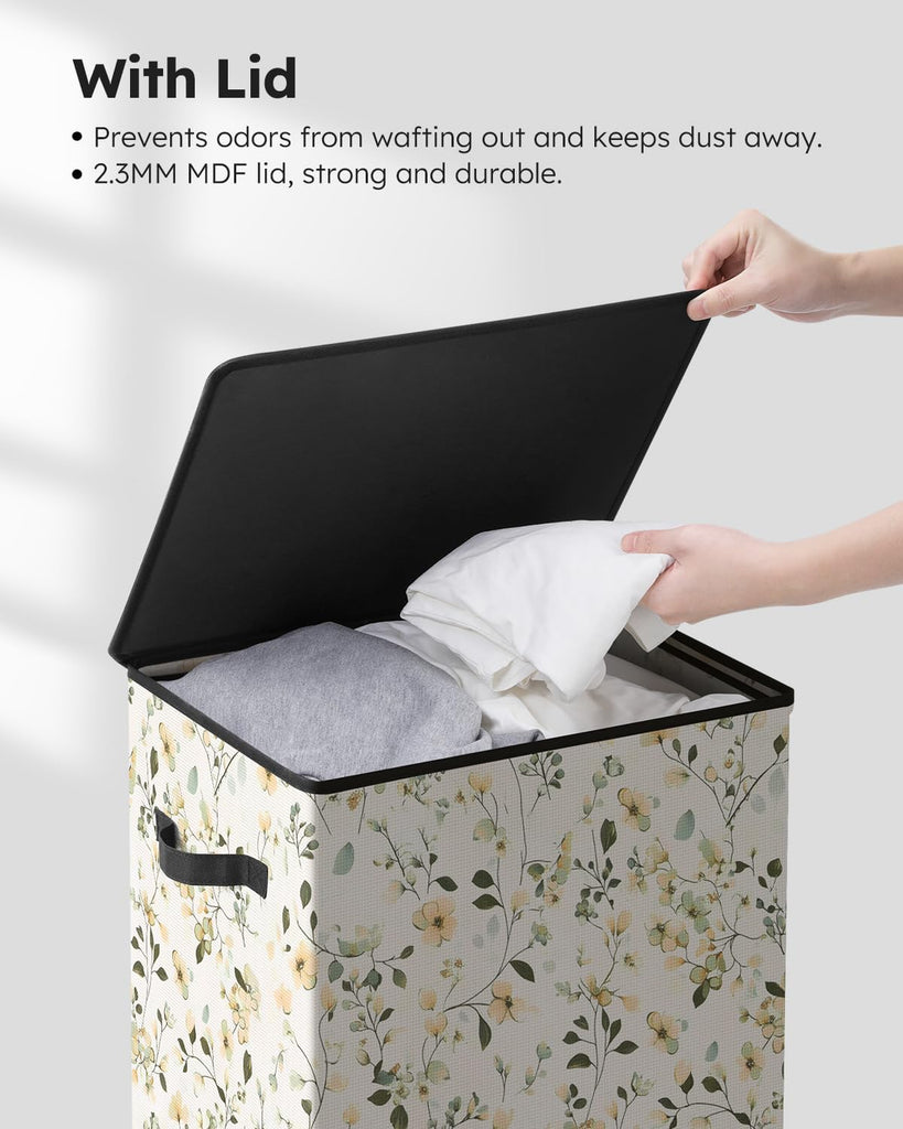 Laundry Hamper with Lid, 90L Tall & Large Floral Laundry Basket, Collapsible Clothes Hamper with Removable Bag, Dirty