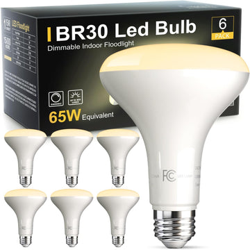 6 Pack BR30 Led Bulb 65W Equivalent, Dimmable LED Flood Light Indoor, E26 Base, 2700K Warm White, 9W, 800 LM
