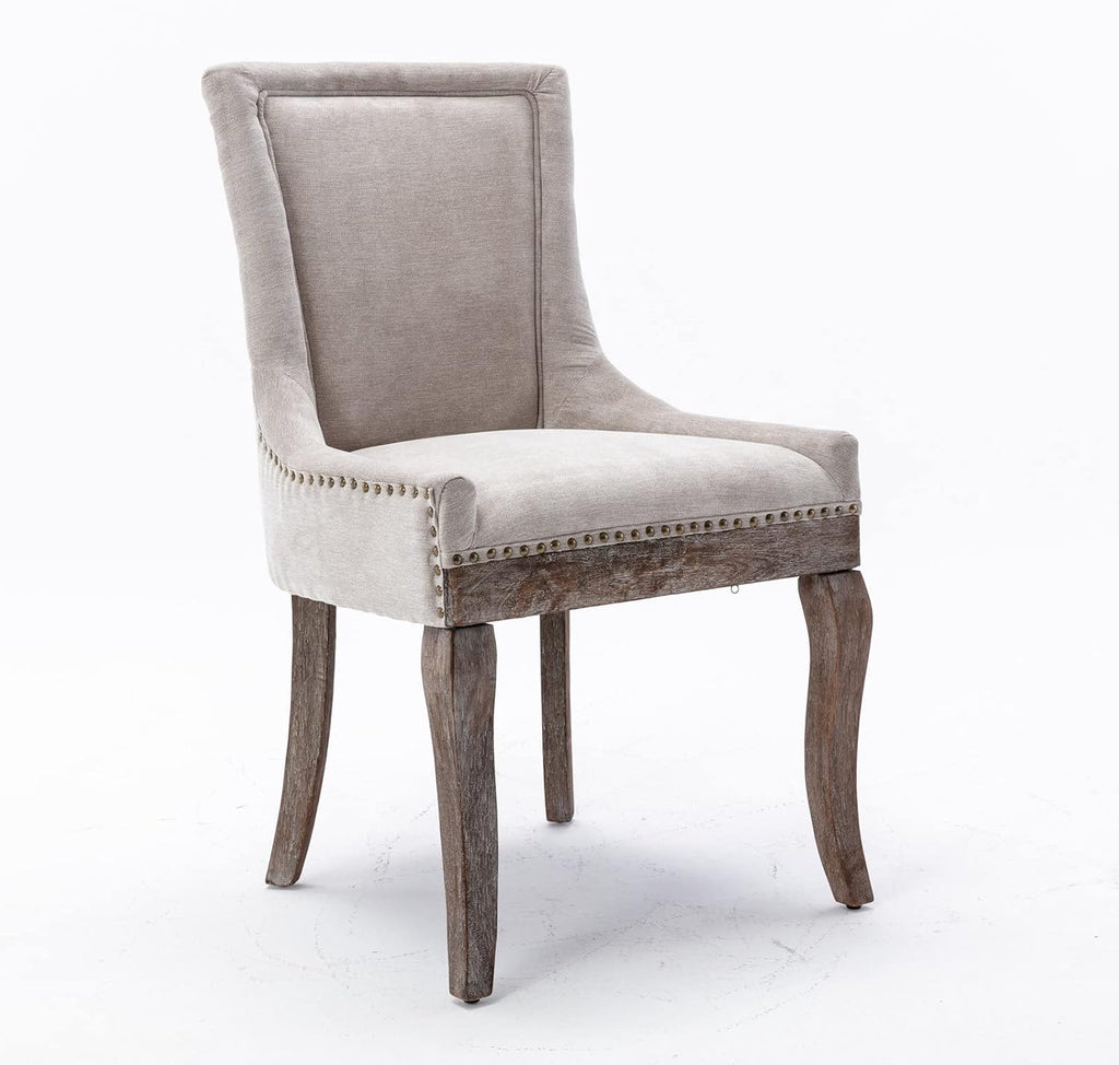 Mid-Century Upholstered Dining Chairs Set of 2, Thickened Fabric Wingback Kitchen Chairs with Bronze Nail Head &