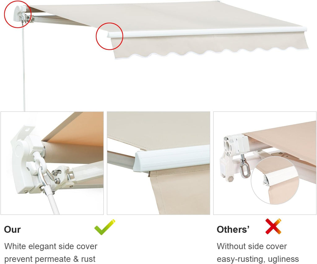 12'x10' Patio Awning Retractable, Fully Assembled Manual Commercial Grade - Quality 100% 280G Ployester Window Door