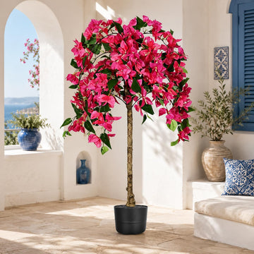 3.5FT Artificial Bougainvillea Outdoor, Faux Bougainvillea Flowering Tree with Real Wood Trunk, UV Resistant Pink