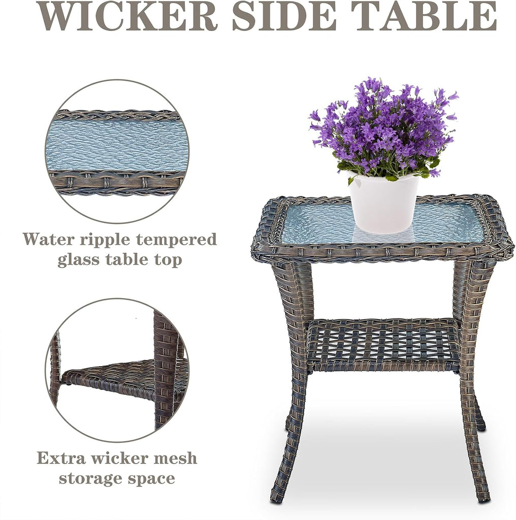 Patio Wicker Chairs Swivel Rocker - Outdoor Swivel Rocking Chairs Set of 2 with Rattan Side Table, Patio Swivel