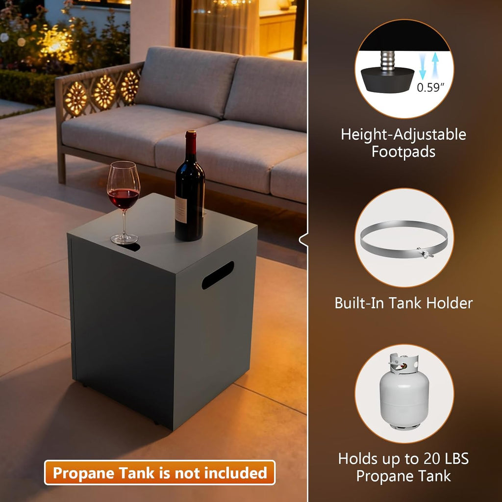 2-Piece 42 Inch Rectangular Propane Fire Pit for Outside Patio with Hidden Tank Table, 50,000 BTU Fireplaces with Glass Wind Guard