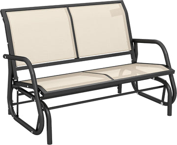Glider Bench Chair, 2-Person Outdoor Patio Loveseat Swing Rocking Chair with Powder Coated Steel Frame, Beige Double