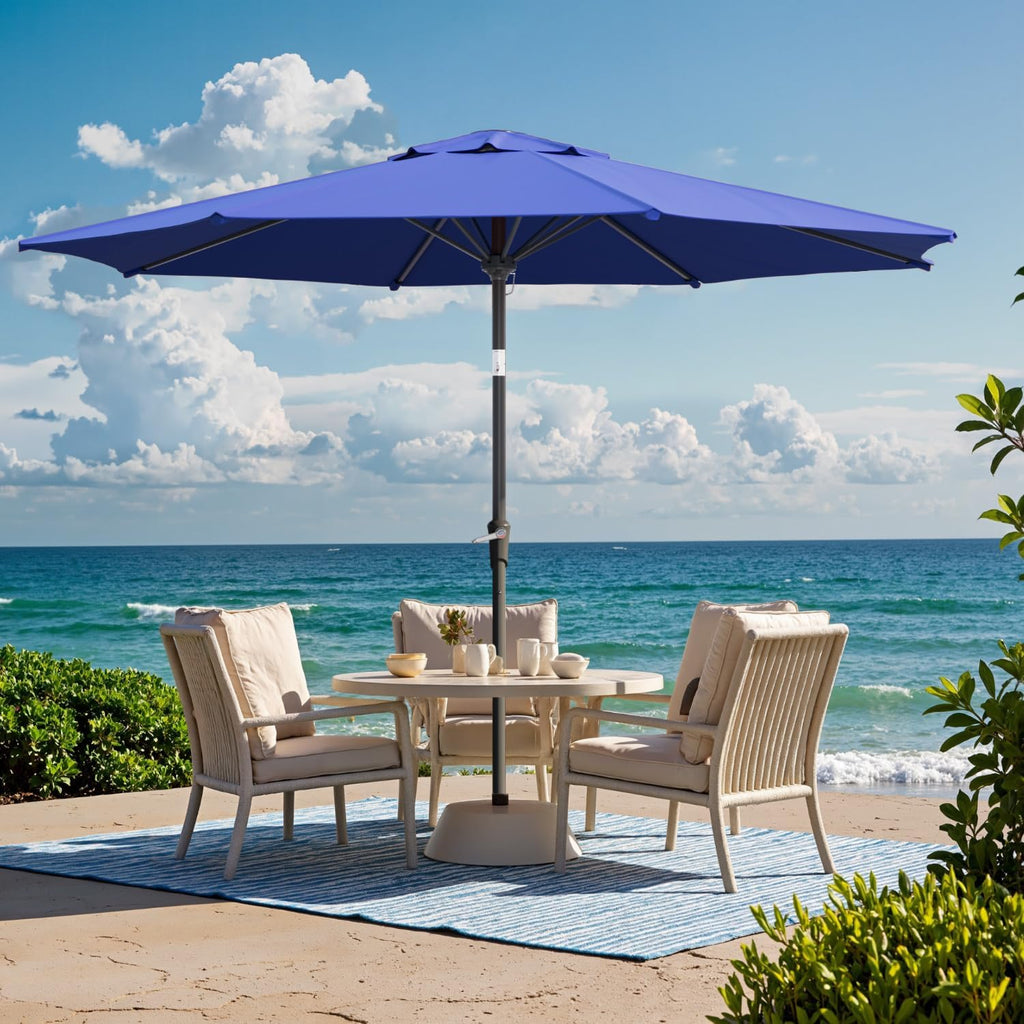 Outdoor Patio Umbrella with One Push Button Tilt and Crank, 8 Sturdy Ribs Market Table Umbrella