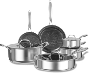 10pcs Pots and Pans Set Non Stick, Stainless Steel Cookware Set | Hybrid, Non Toxic, Dishwasher and Oven Safe, All