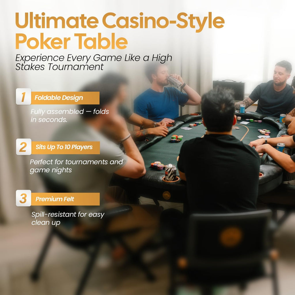 Triton Premium Foldable Poker Table - Poker Table for 10 Players Long-Lasting, Luxurious Vegas Style Casino