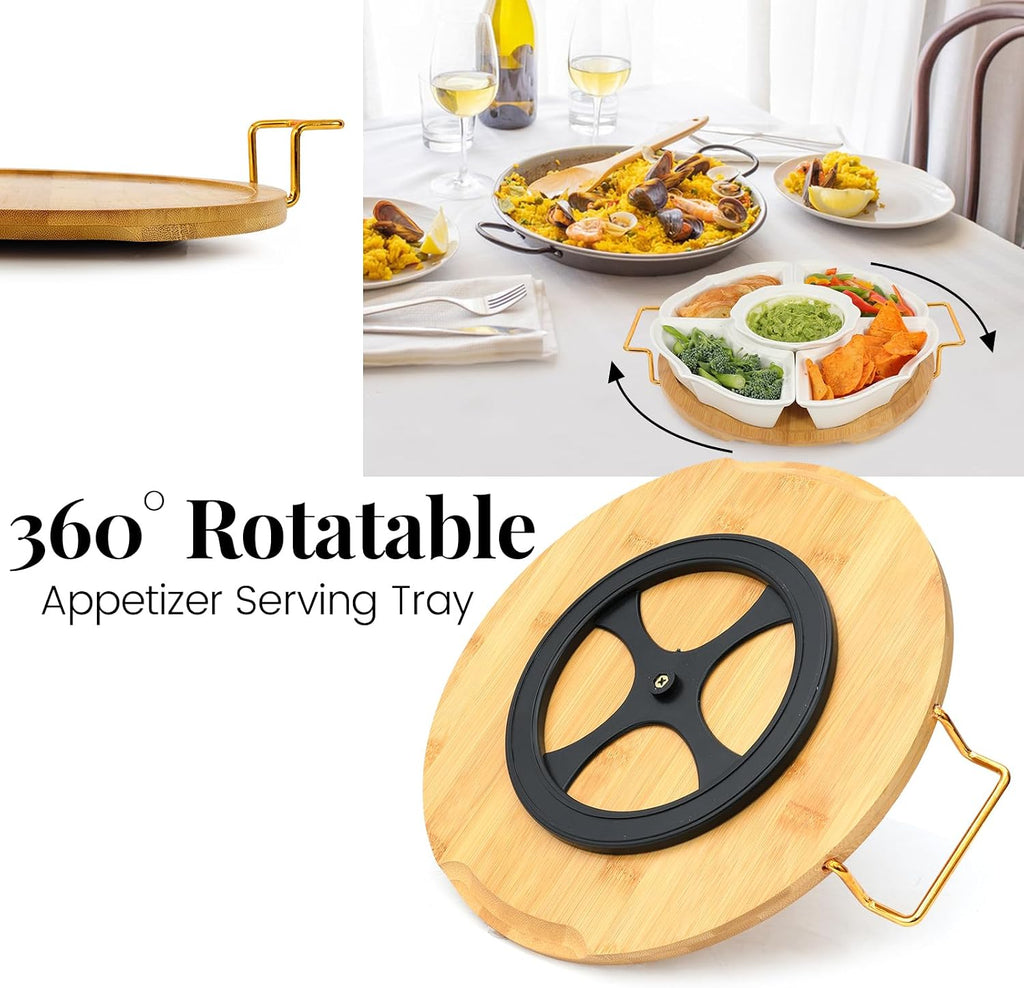 Party Serving Trays and Platters, Ceramic Lazy Susan Serving Tray with Divided Sections Appetizer Rotating Serving