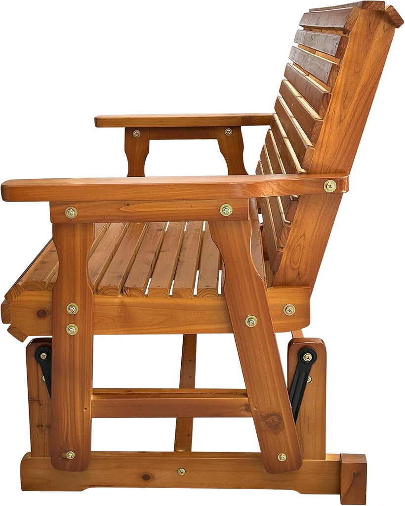 Wooden Patio Glider with High Roll Back and Deep Contoured Seat, Solid Fir Wood, 2-Seater, Heavy Duty 800 LBS, 4 Ft.