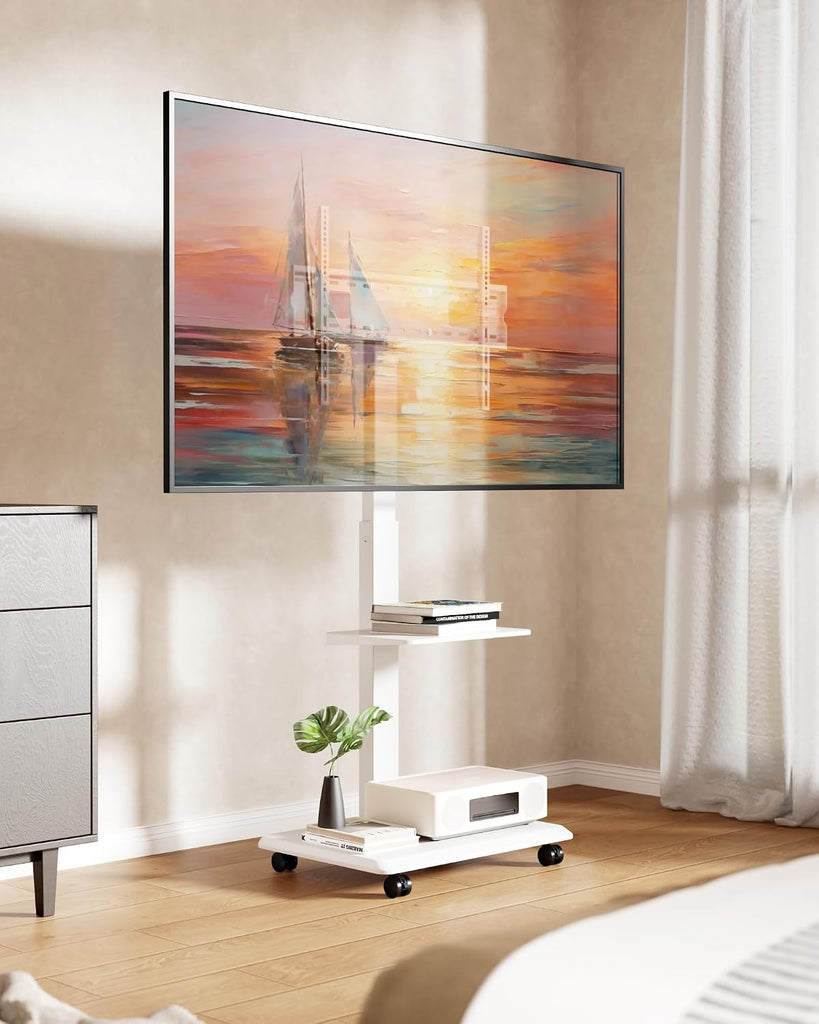 Steel Base Rolling TV Stand for 32-75 inch TVs up to 110 lbs, Leveling & Tilt & Swivel Mobile TV Stand with Hidden