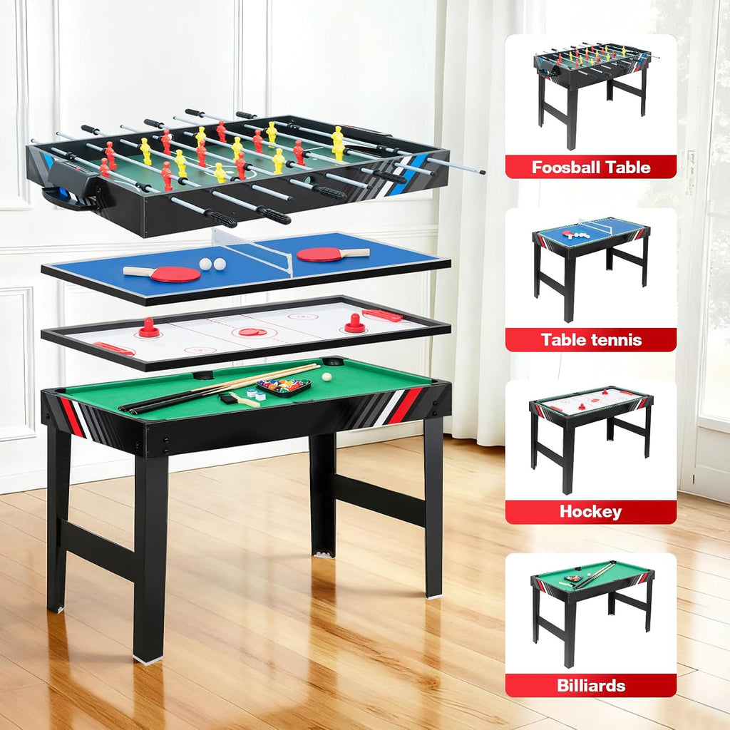 Multi Game Table 4-in-1 Combo Game Table-Foosball Table,Pool Billiards,Air Hockey & Table Tennis,Combination Table