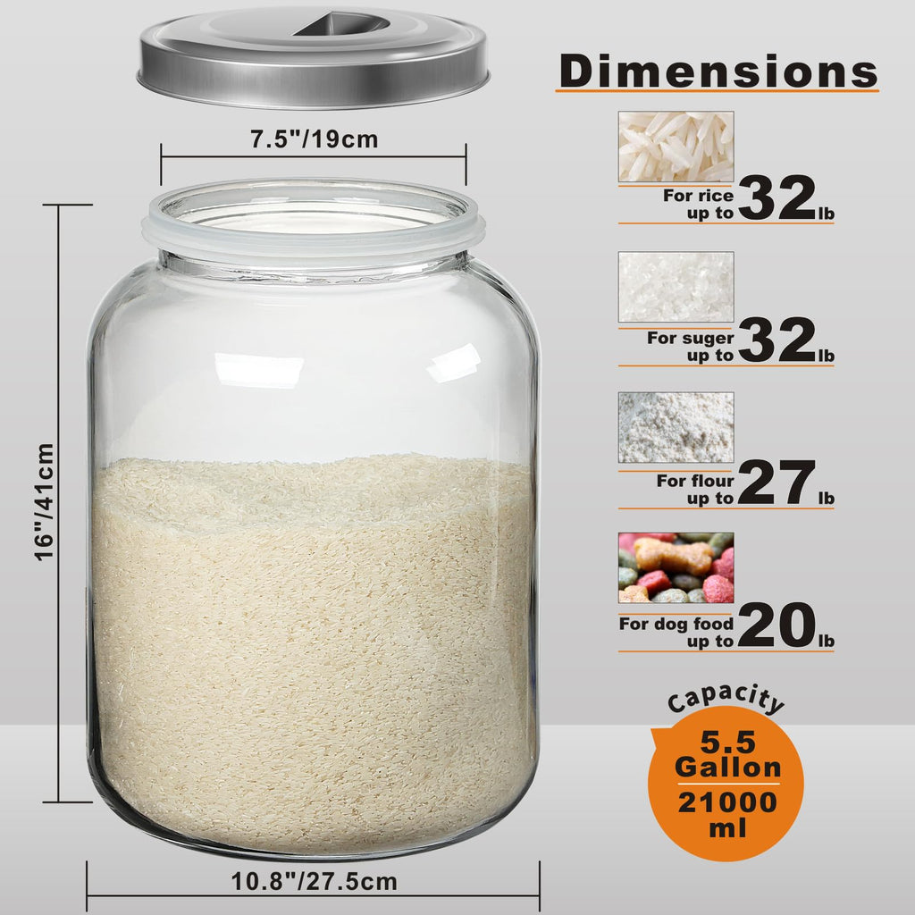 5.5 Gallon Large Glass Storage Jar with Lid, 21000ml, 1 Pack