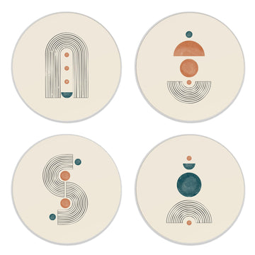 Coasters for Drinks, Set of 4 Absorbent Ceramic Coasters with Cork Base, Mid Century Modern Abstract Design, Protects