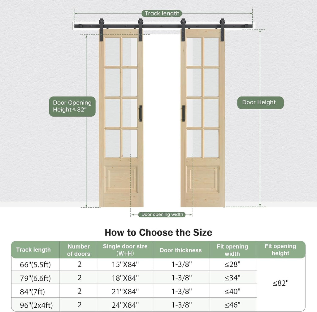 Preassembled 48x84 (Double 24x84) Inch Clear Glass French Interior Door with 8Ft Barn Door Hardware 