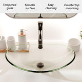 Tempered Glass Vessel Sink Bathroom, 20.8"x13.7" Oval Clear Above Counter Sink Bowl