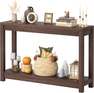 47" Farmhouse Wood Entryway Table Narrow Console Table with Storage Behind Couch Sofa Table with Shelves Entry Way